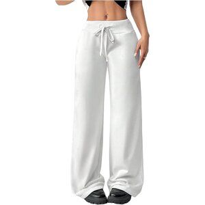 Women's Drawstring Sweatpants Elastic Low Rise Baggy Wide Leg Pants with Pockets